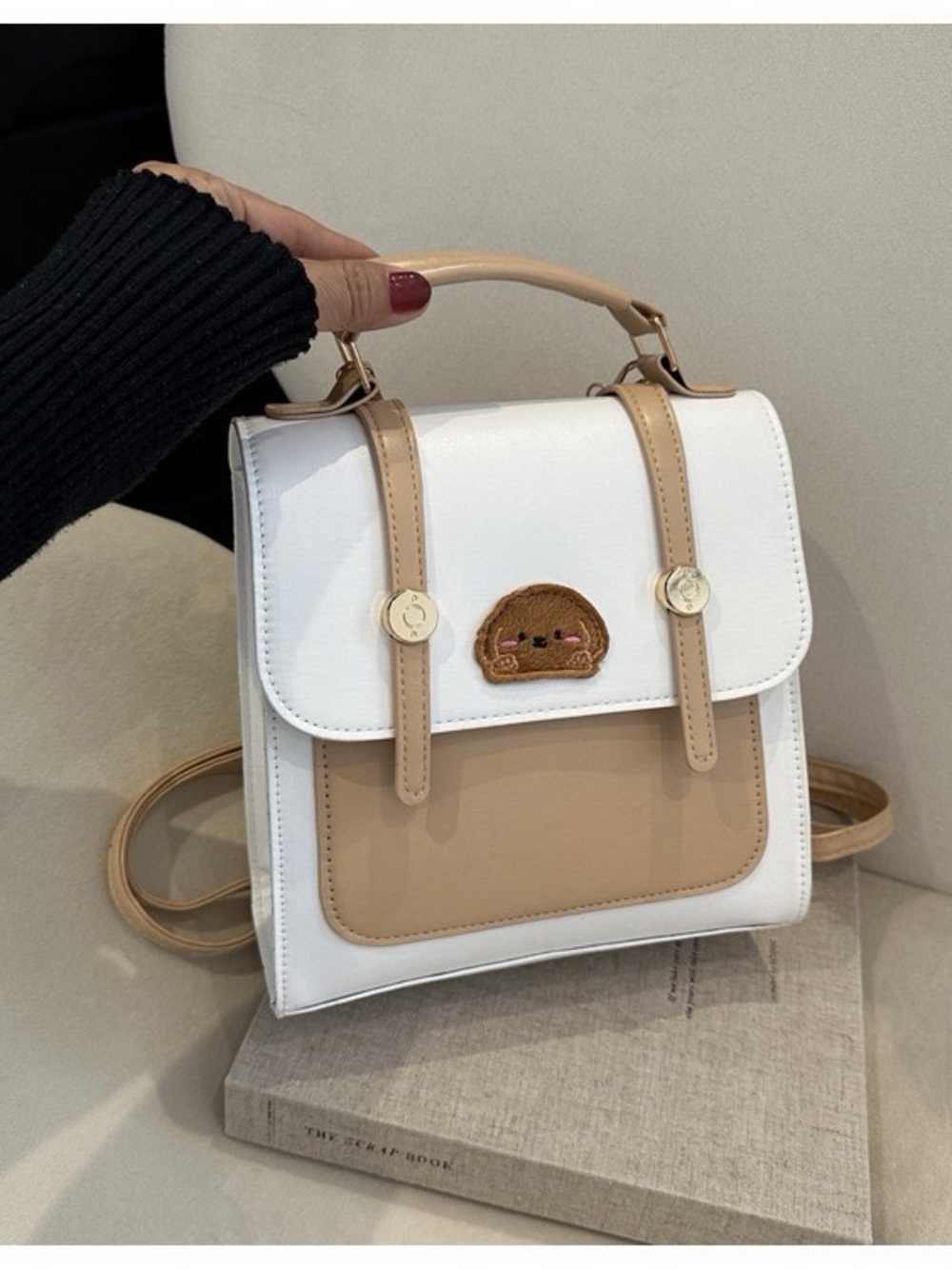 Chic White & Beige Top-Handle Crossbody Bag